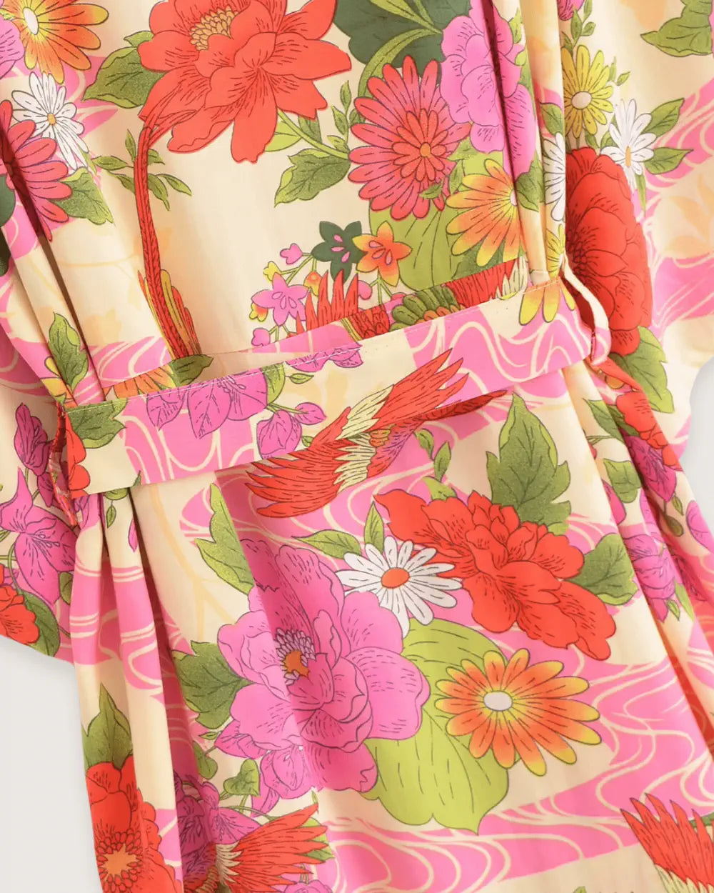Kimono long rose pastel fleuri femme