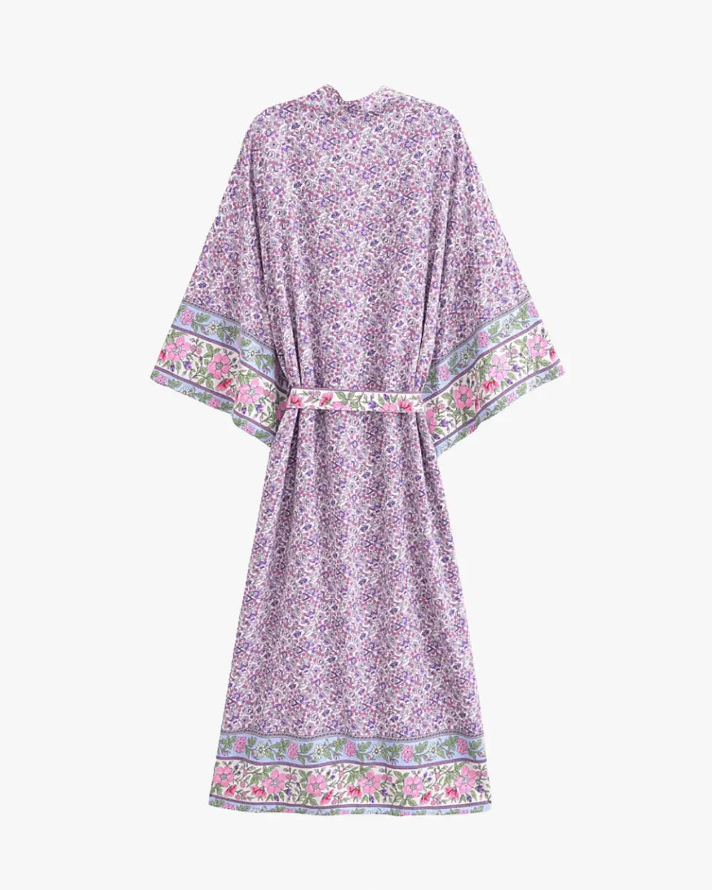 Kimono long violet avec motifs lilas boheme femme Ayaka