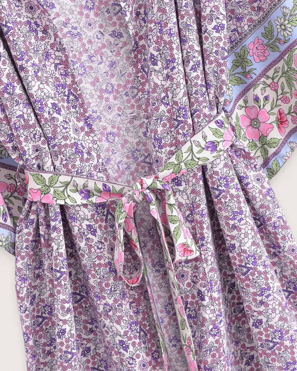 Kimono long violet avec motifs lilas boheme femme Ayaka