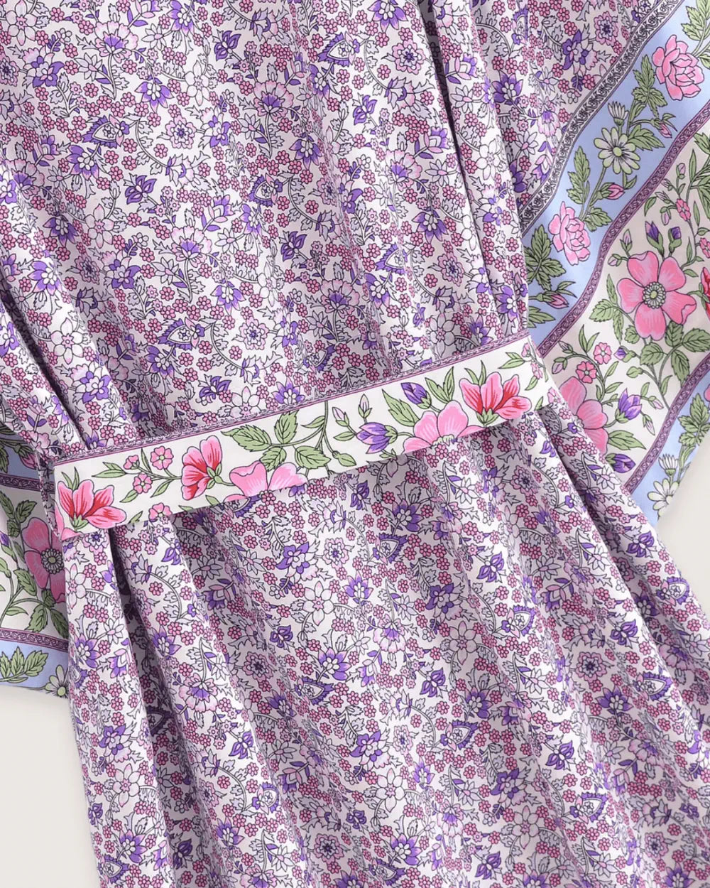 Kimono long violet avec motifs lilas boheme femme Ayaka
