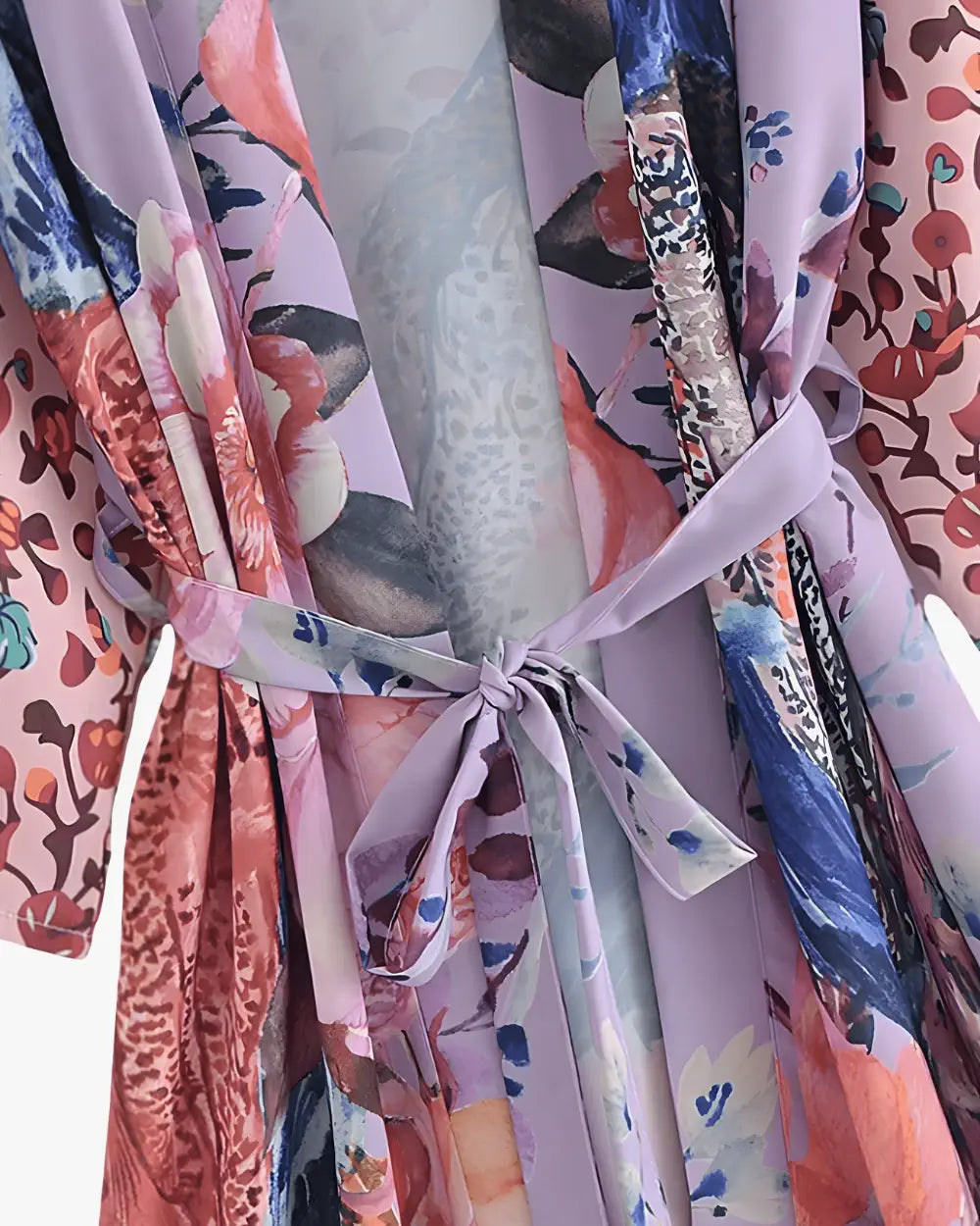 Kimono long violet femme motif paon et fleurs Hakuchō