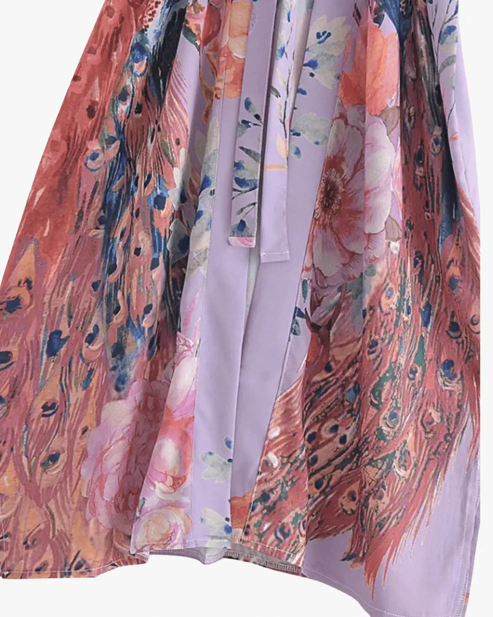 Kimono long violet femme motif paon et fleurs Hakuchō