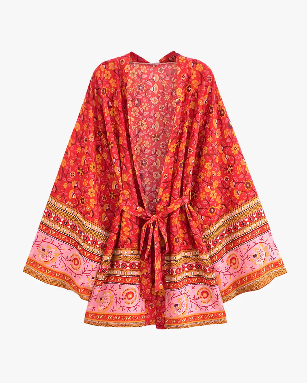 Kimono plage femme rouge imprime fleuri Hinoha