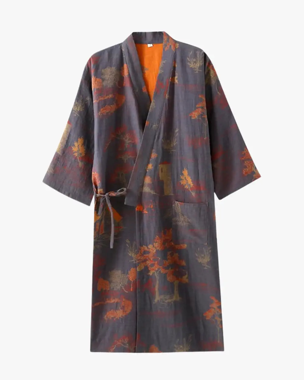 Peignoir kimono bleu homme et motifs paysages japonais Emiko