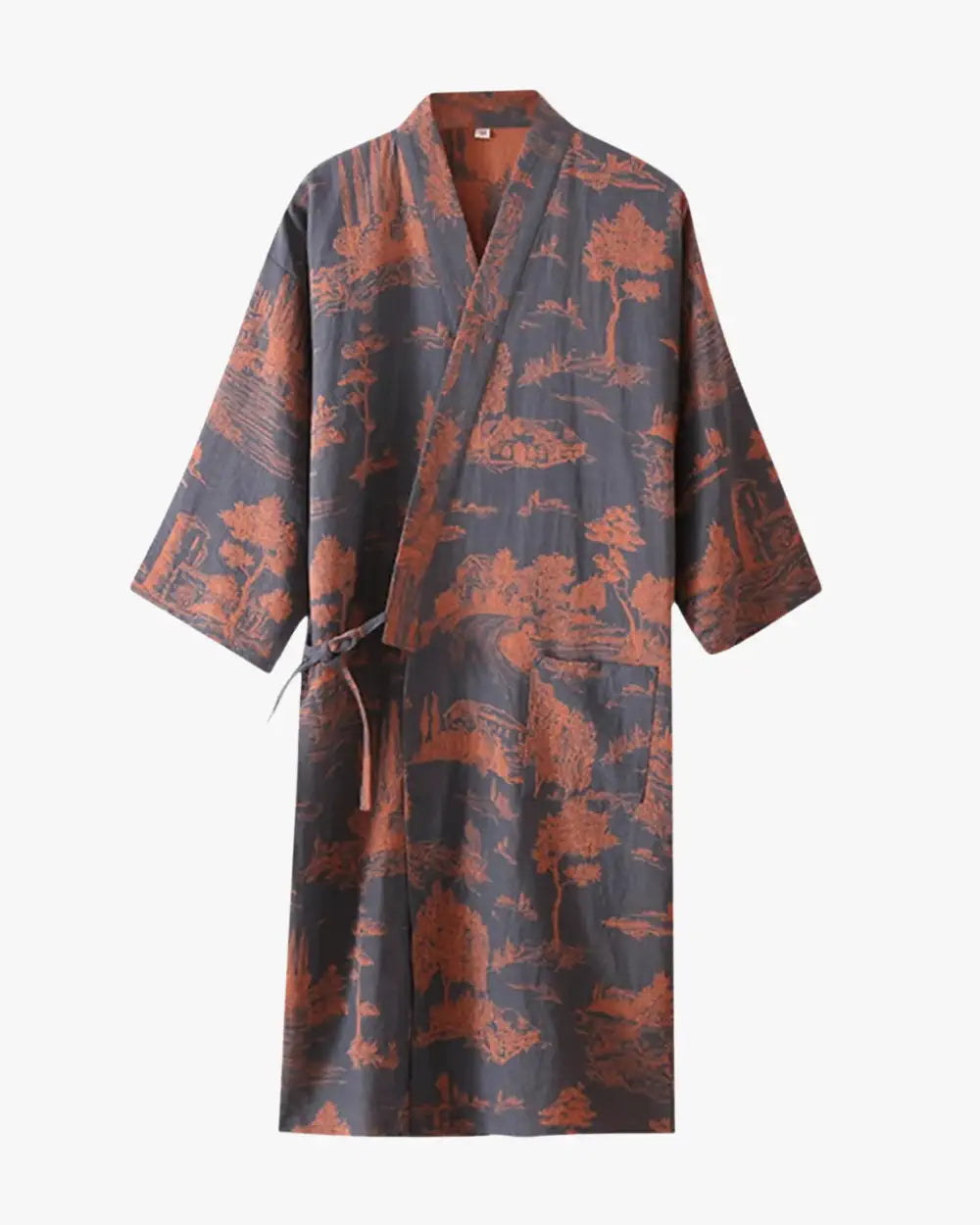 Peignoir kimono bleu marine femme & motifs japonais Akihiro