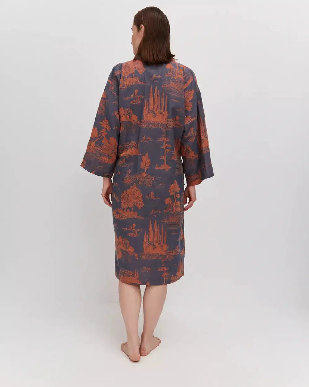 Peignoir kimono bleu marine femme & motifs japonais Akihiro