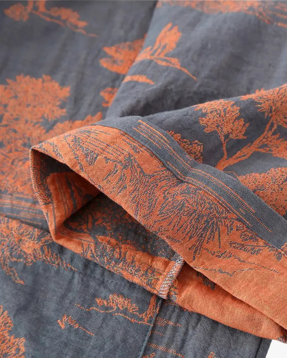 Peignoir kimono bleu marine femme & motifs japonais Akihiro