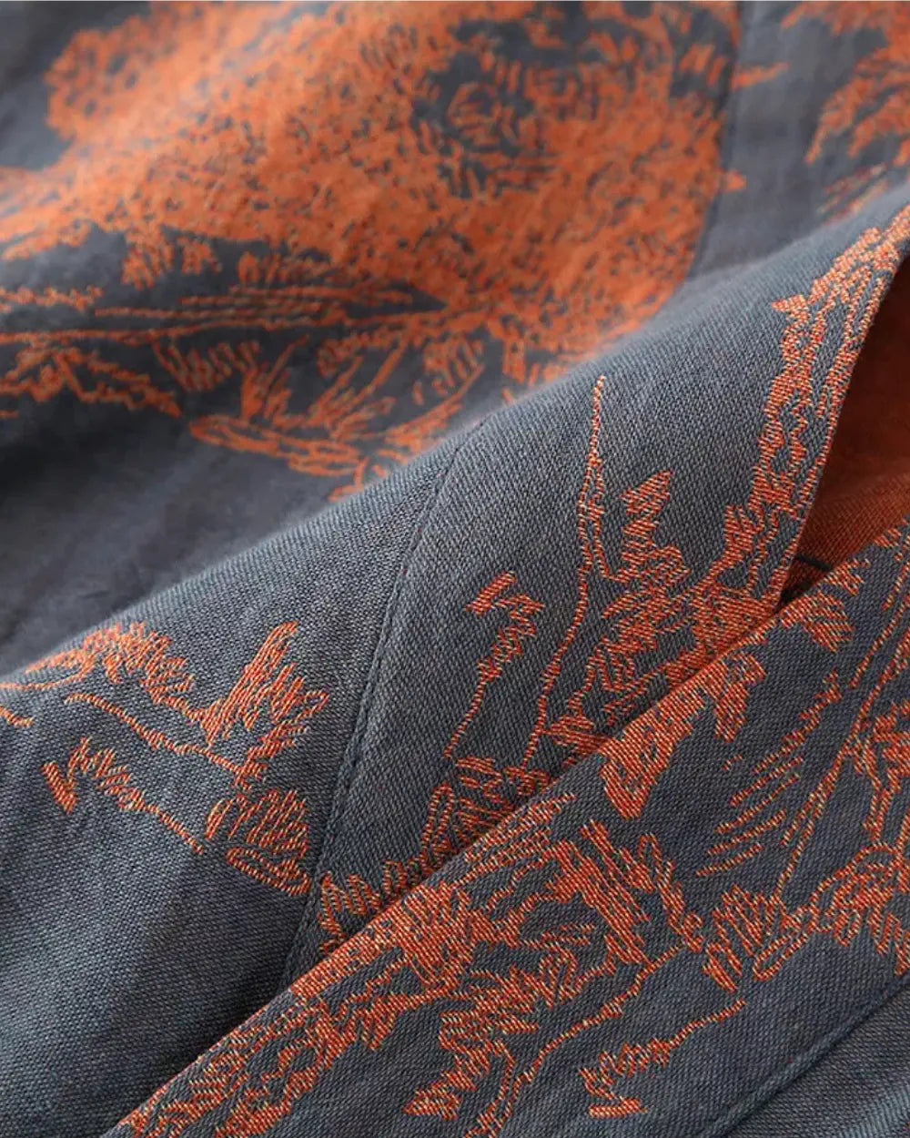 Peignoir kimono bleu marine femme & motifs japonais Akihiro