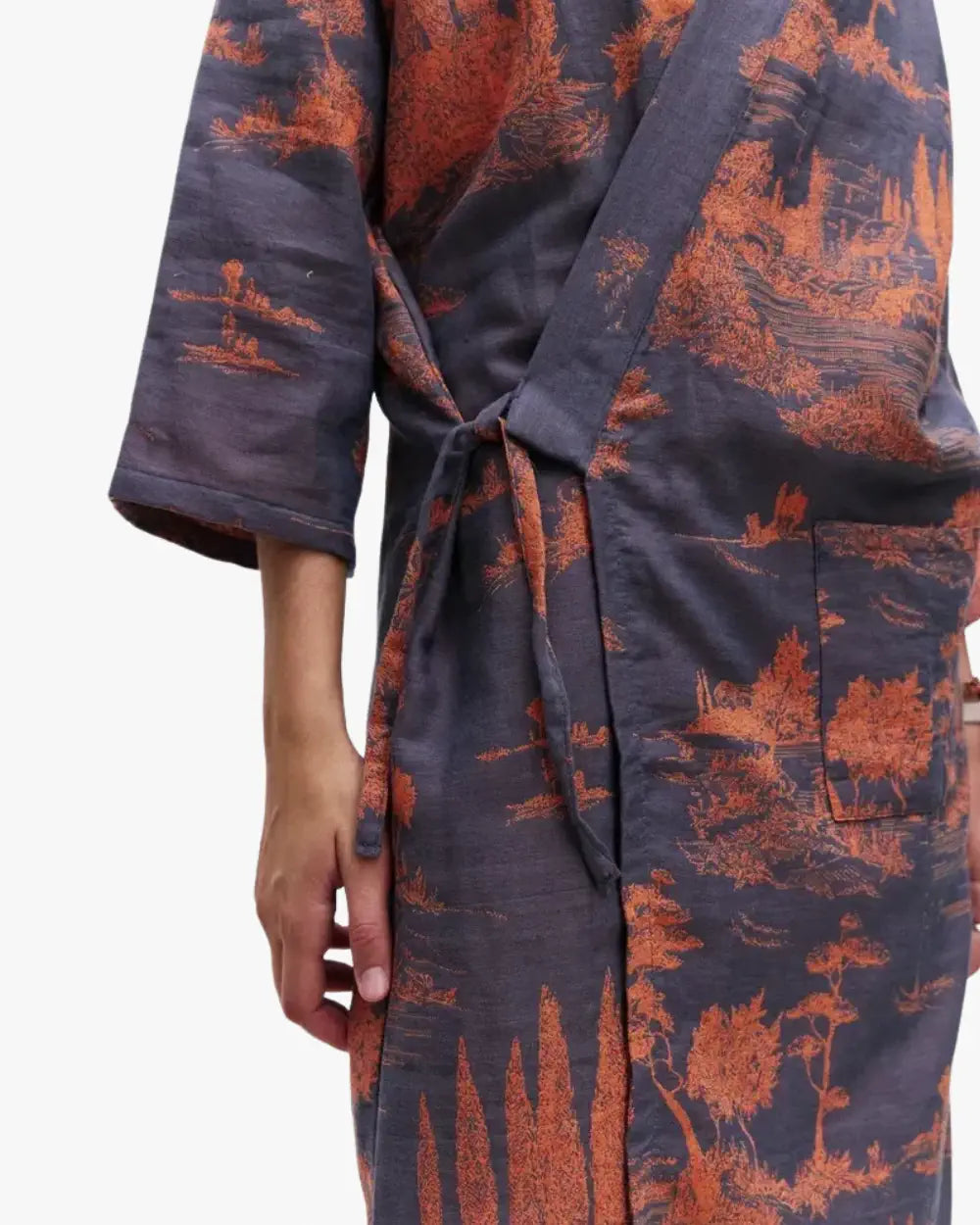 Peignoir kimono bleu marine homme & motifs japonais Akihiro