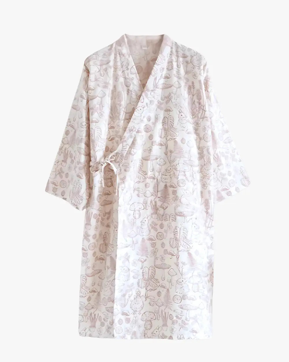 Peignoir kimono court blanc femme avec motifs botaniques Hakuchō