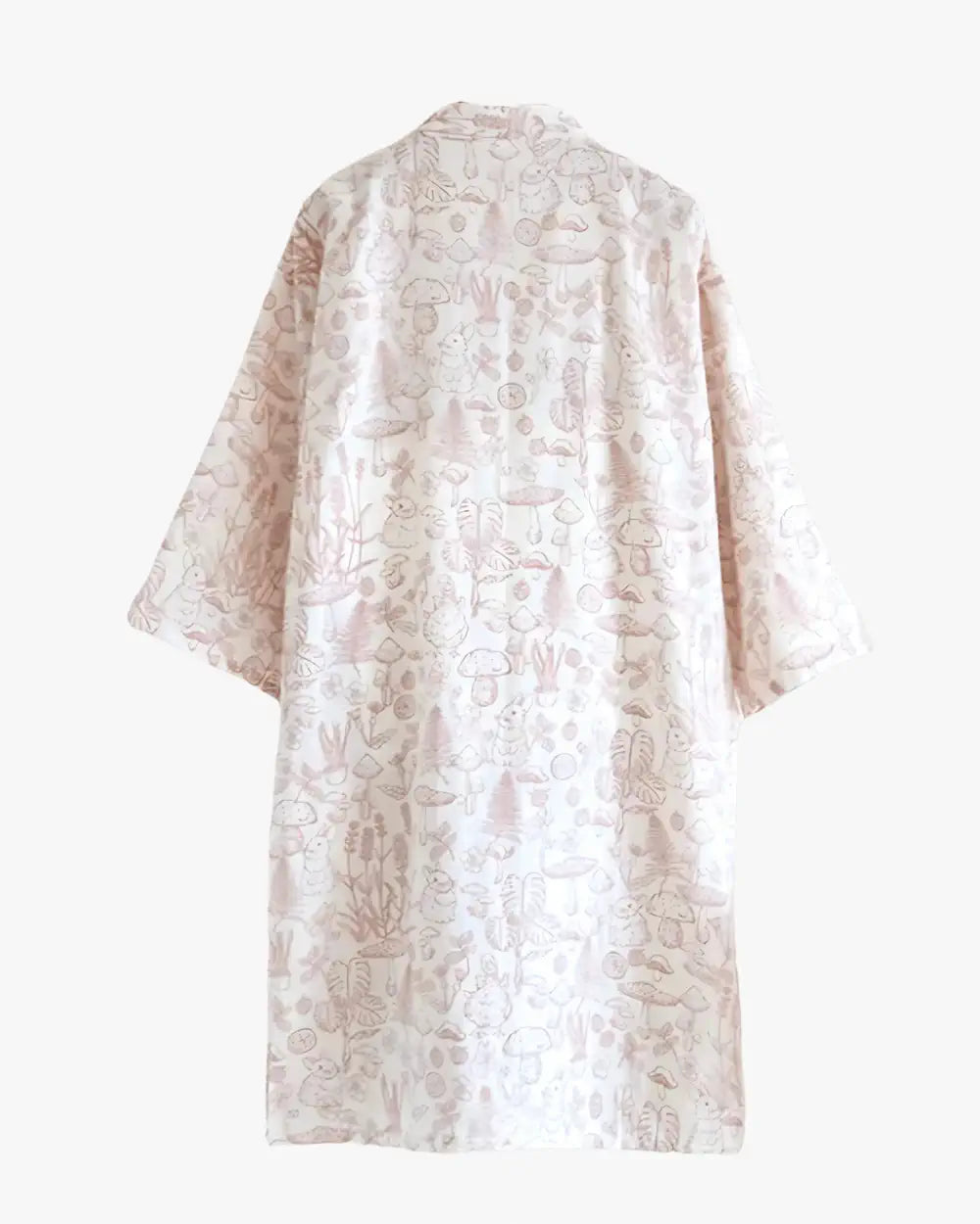 Peignoir kimono court blanc femme avec motifs botaniques Hakuchō