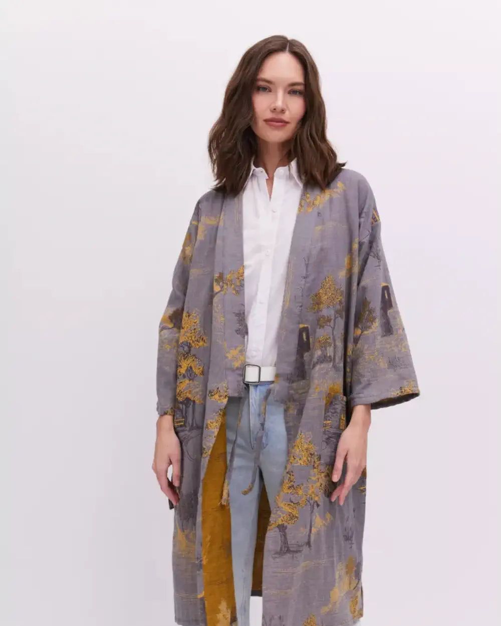 Peignoir kimono gris femme coton tsukine
