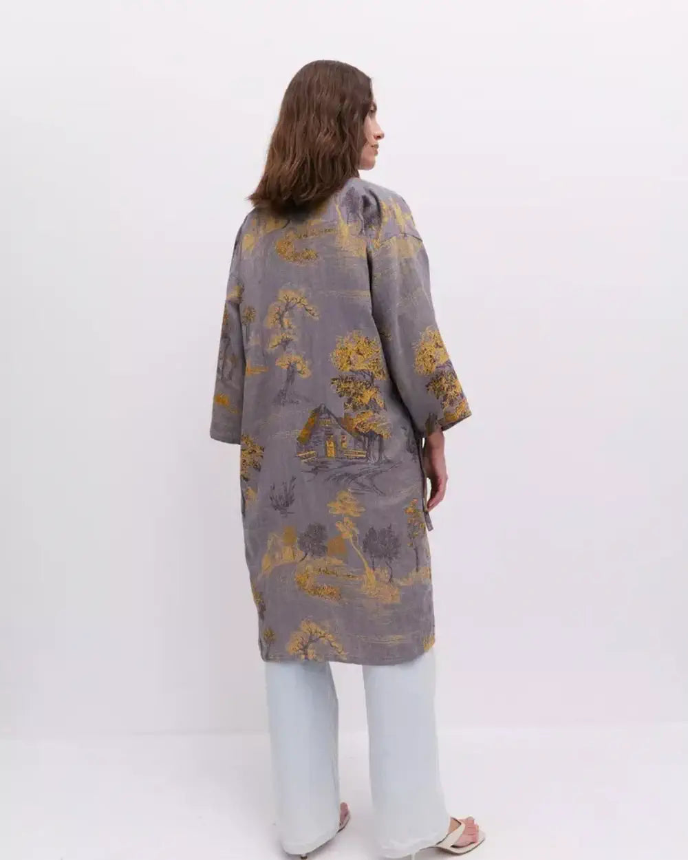 Peignoir kimono gris femme coton tsukine