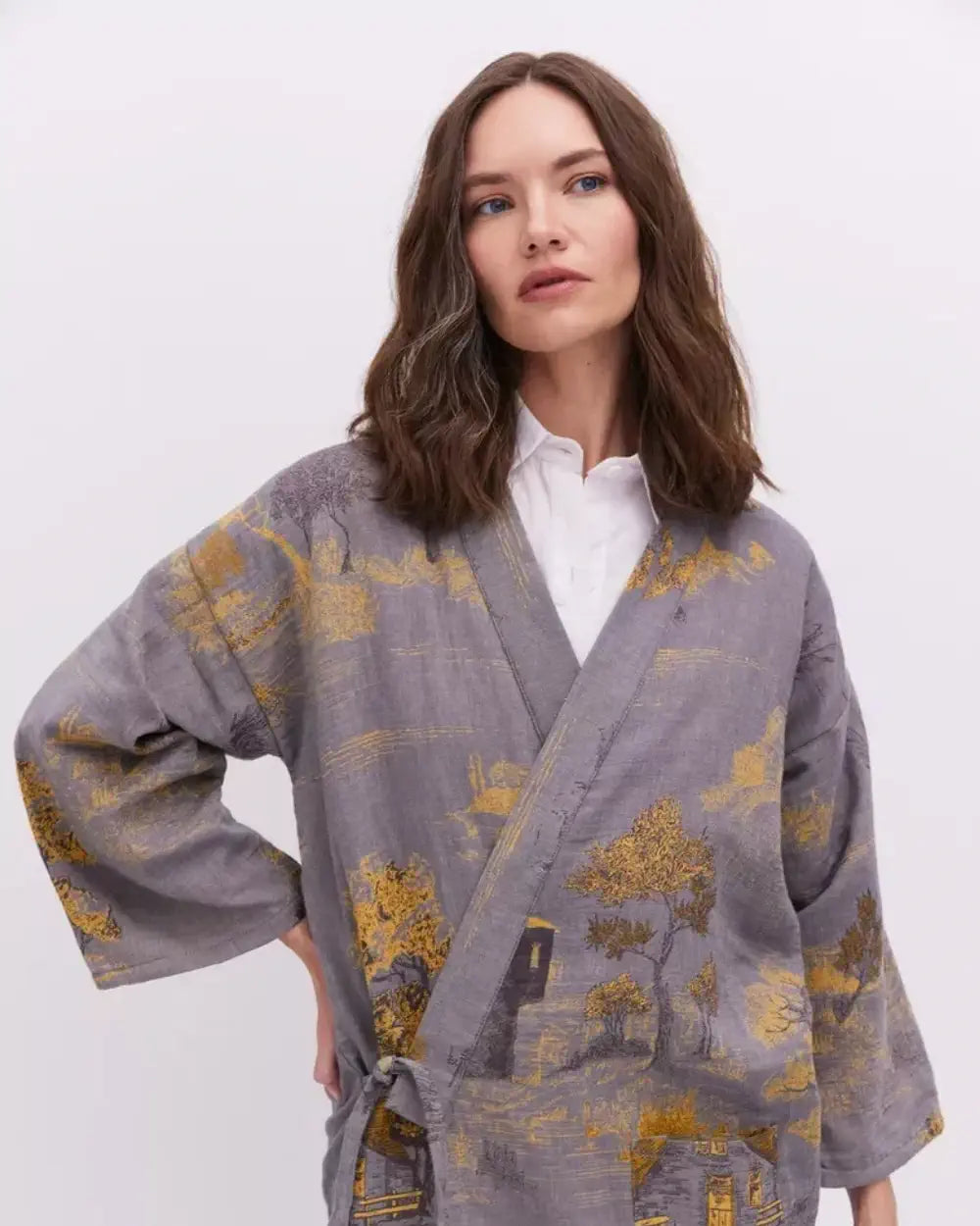 Peignoir kimono gris femme coton tsukine