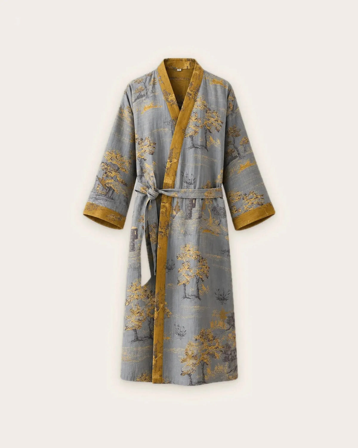 Peignoir kimono gris & or homme avec motifs japonais Seiryu
