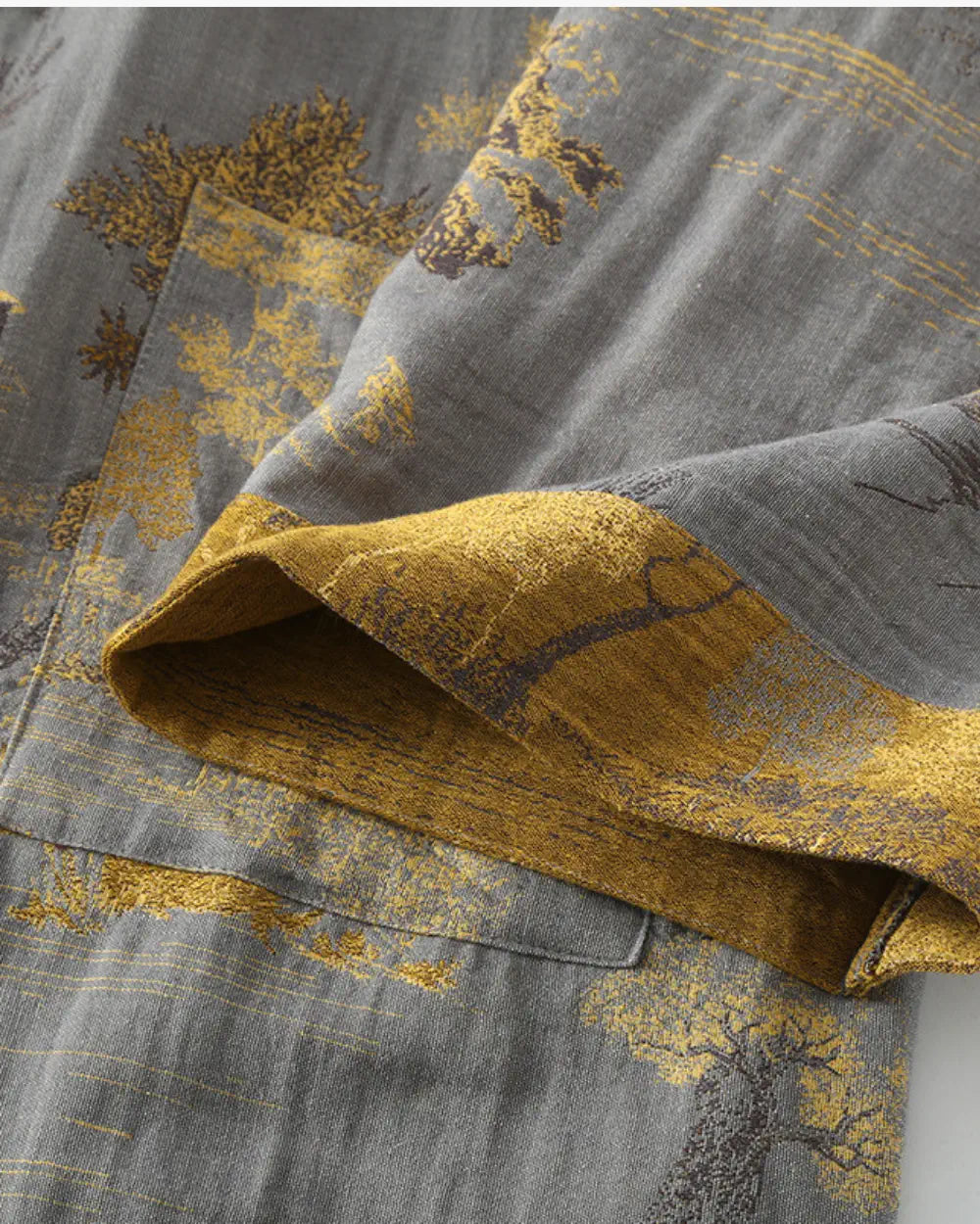 Peignoir kimono gris & or homme avec motifs japonais Seiryu