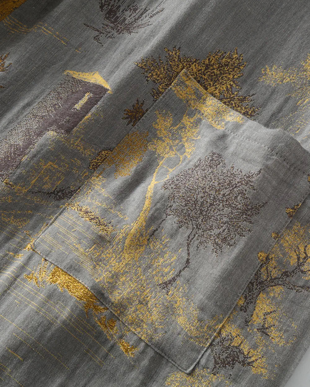 Peignoir kimono gris & or homme avec motifs japonais Seiryu