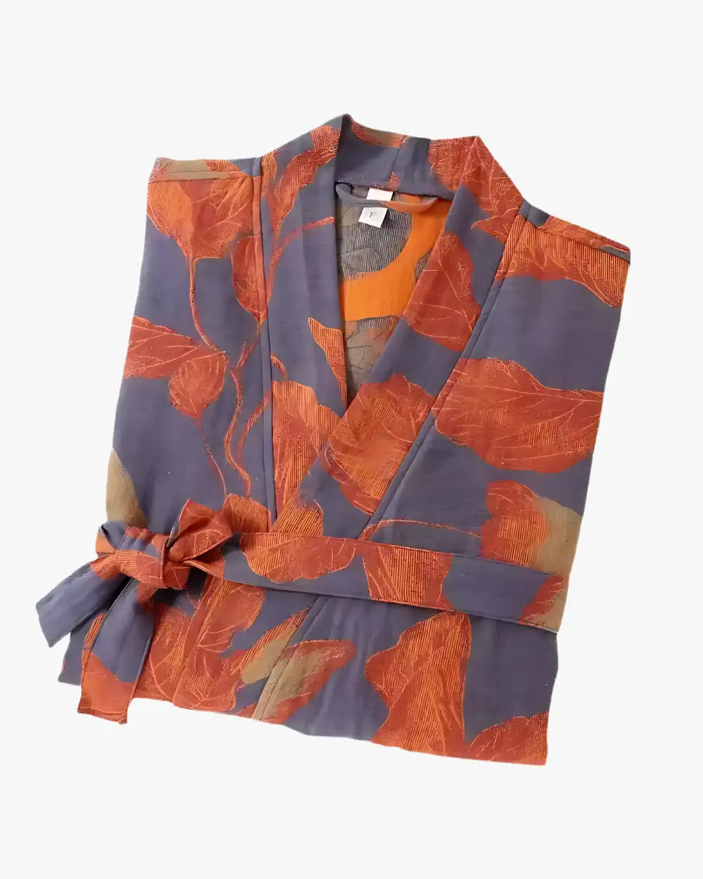 Peignoir kimono long femme orange avec motifs floraux japonais Kaede