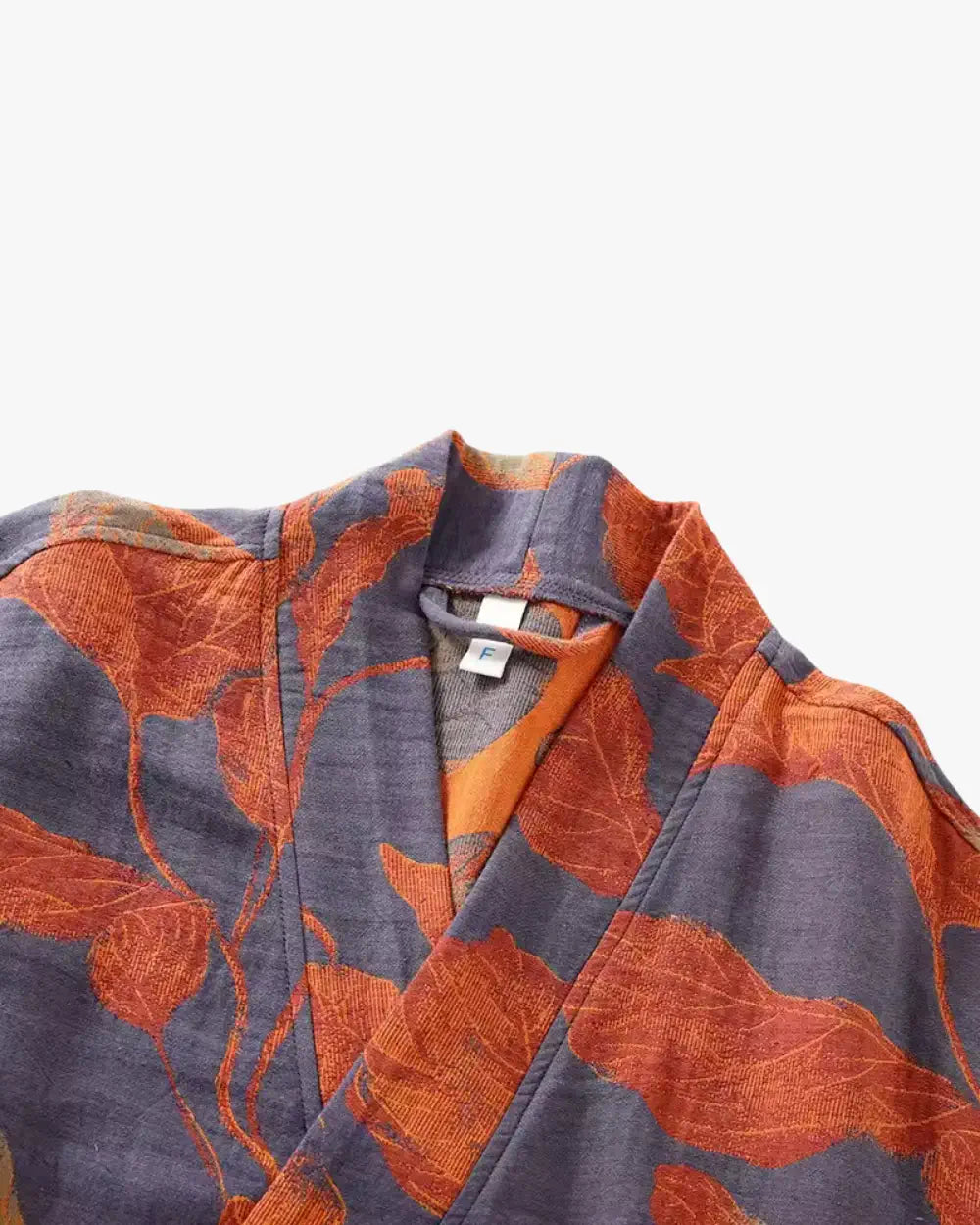 Peignoir kimono long femme orange avec motifs floraux japonais Kaede