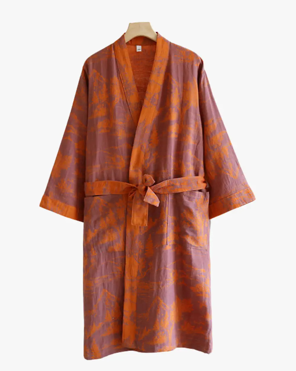 Peignoir kimono orange femme avec motifs japonais Seiryu