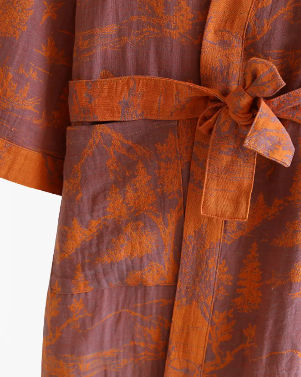 Peignoir kimono orange femme avec motifs japonais Seiryu