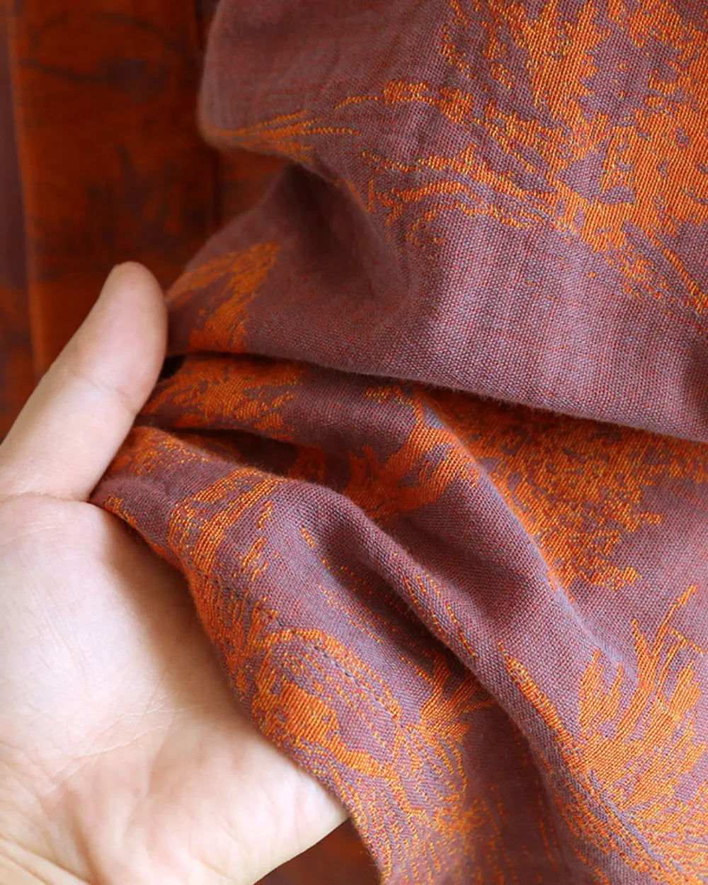 Peignoir kimono orange femme avec motifs japonais Seiryu