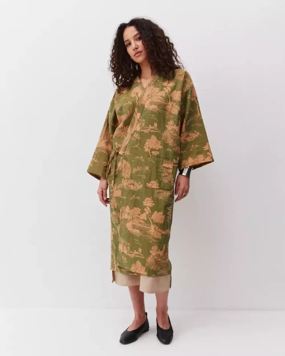 Peignoir kimono vert femme coton Midoriko