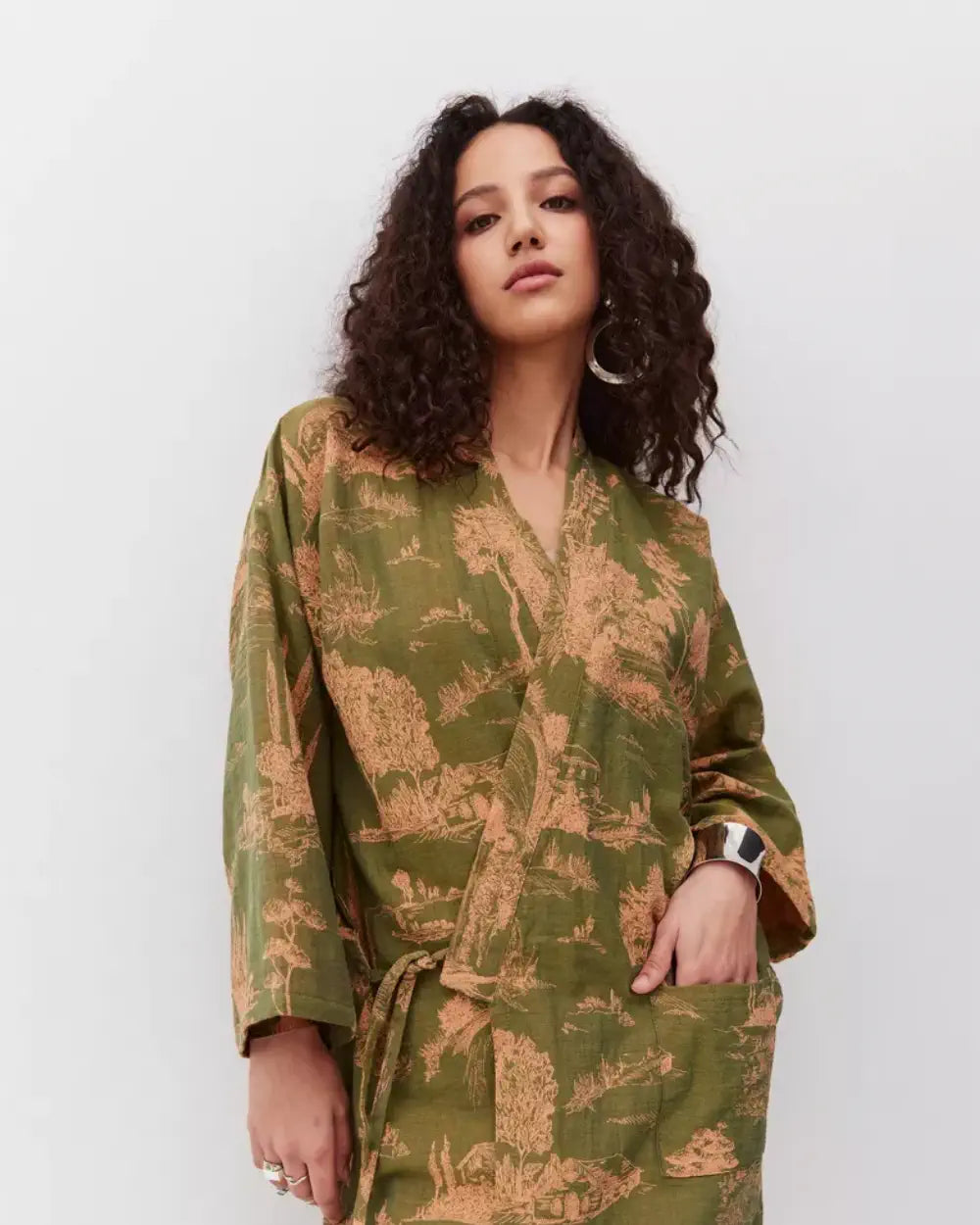 Peignoir kimono vert femme coton Midoriko