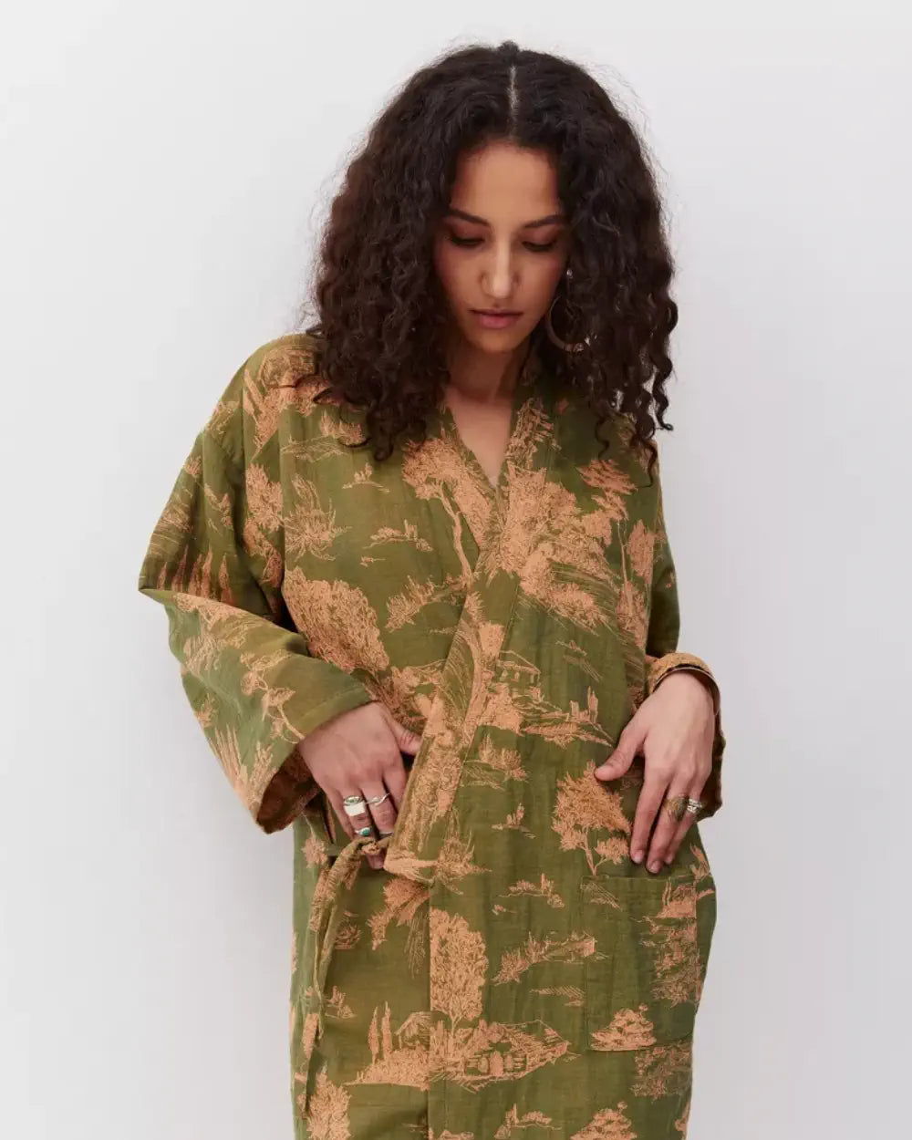 Peignoir kimono vert femme coton Midoriko