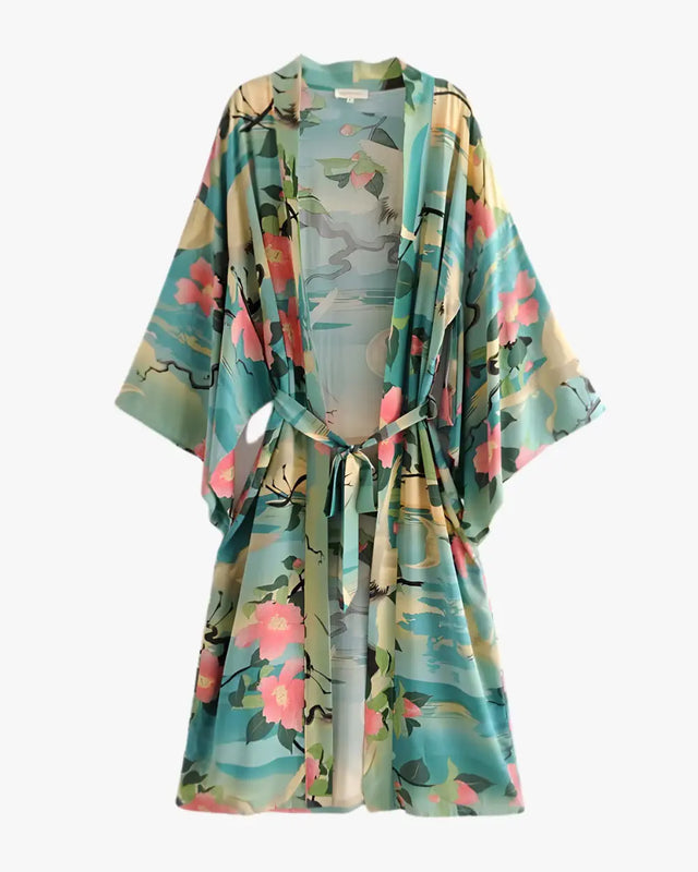 Robe japonaise femme coton motifs tropicaux Narumi