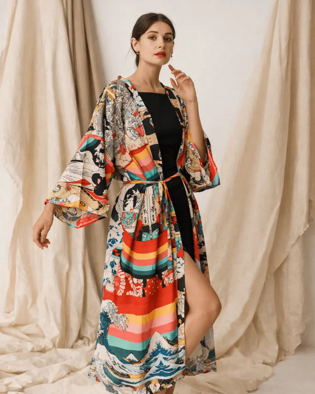 Robe japonaise femme motifs multicolore geishas Namisora