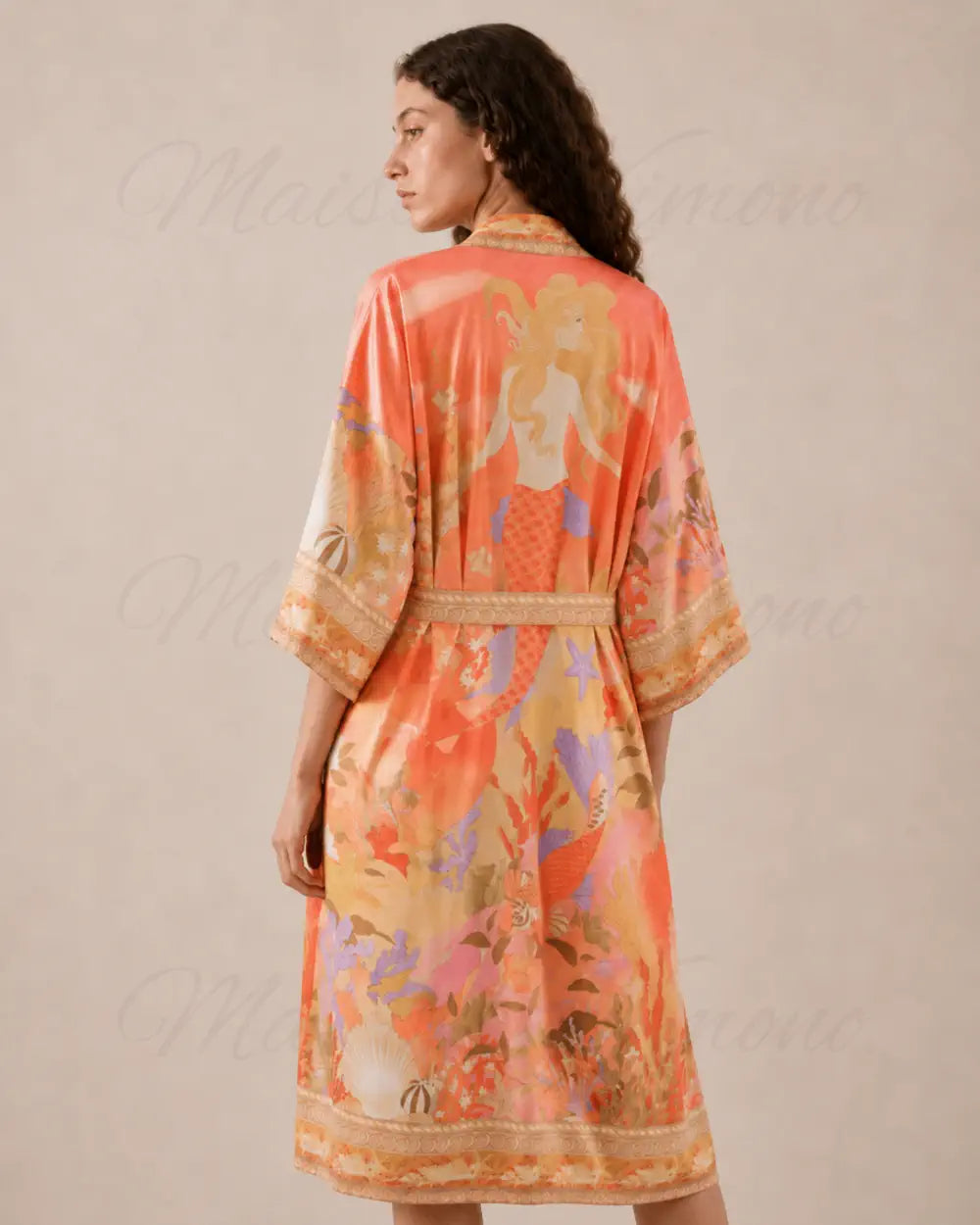 Robe japonaise femme orange fleuri