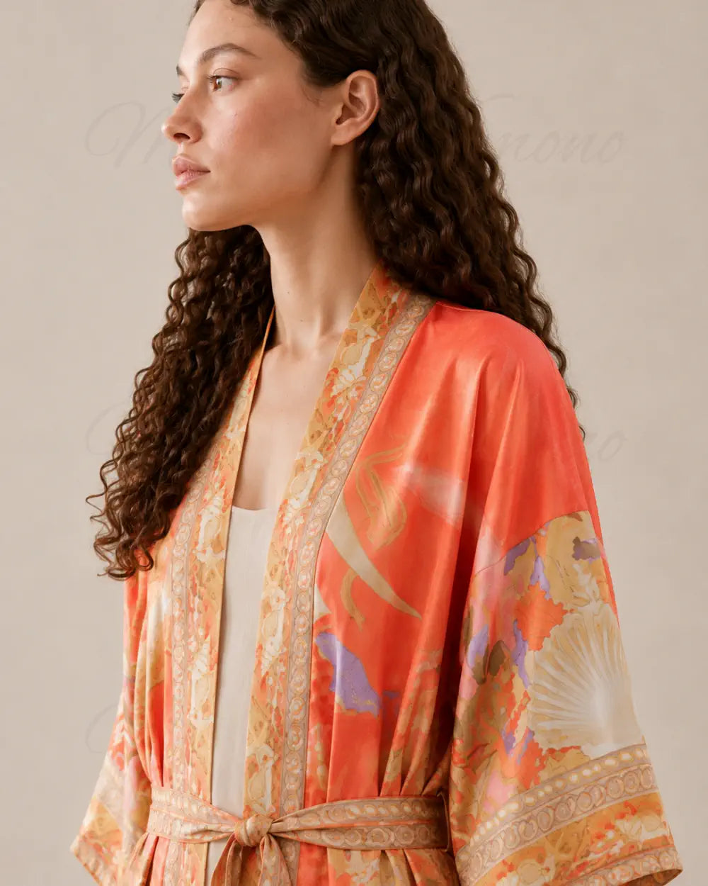 Robe japonaise femme orange fleuri