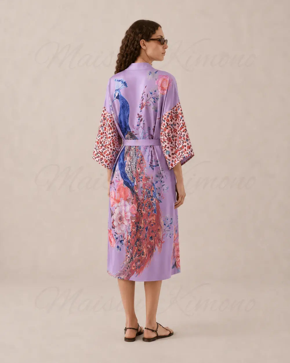 Robe japonaise femme violet paon fleuri