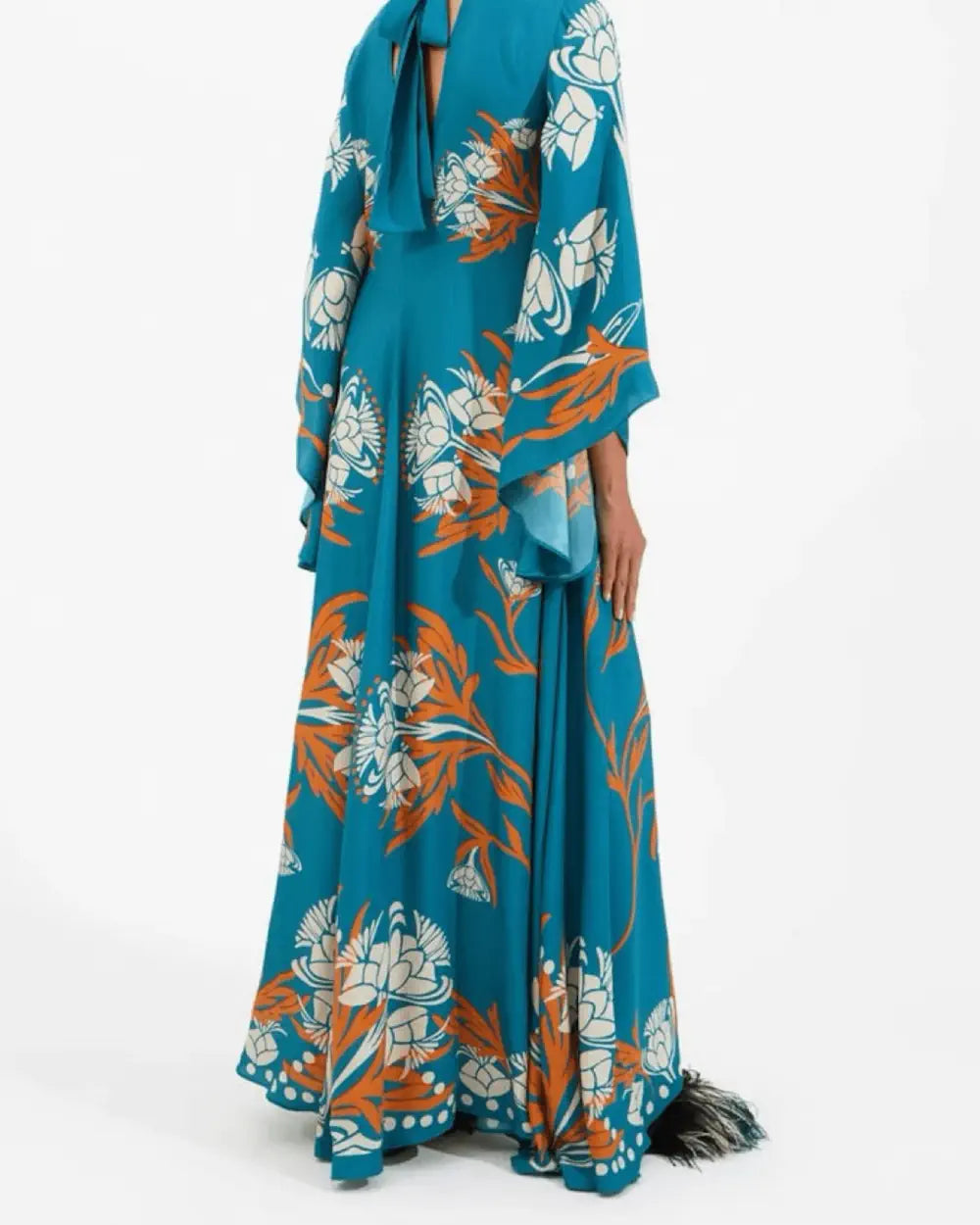 Robe kimono bleue reversible avec motifs floraux Aokaze