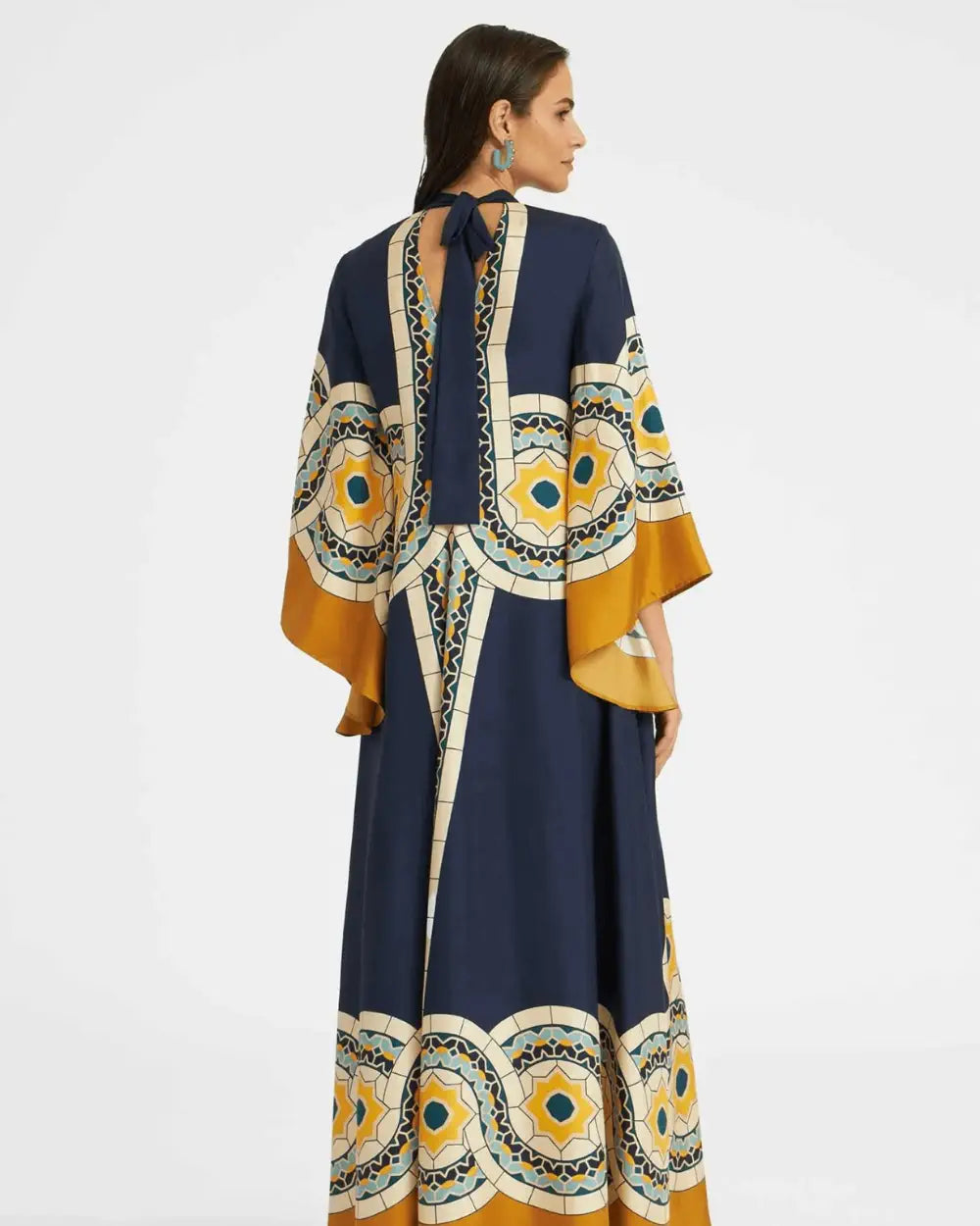 Robe kimono bleue reversible motifs mosaique femme Seika