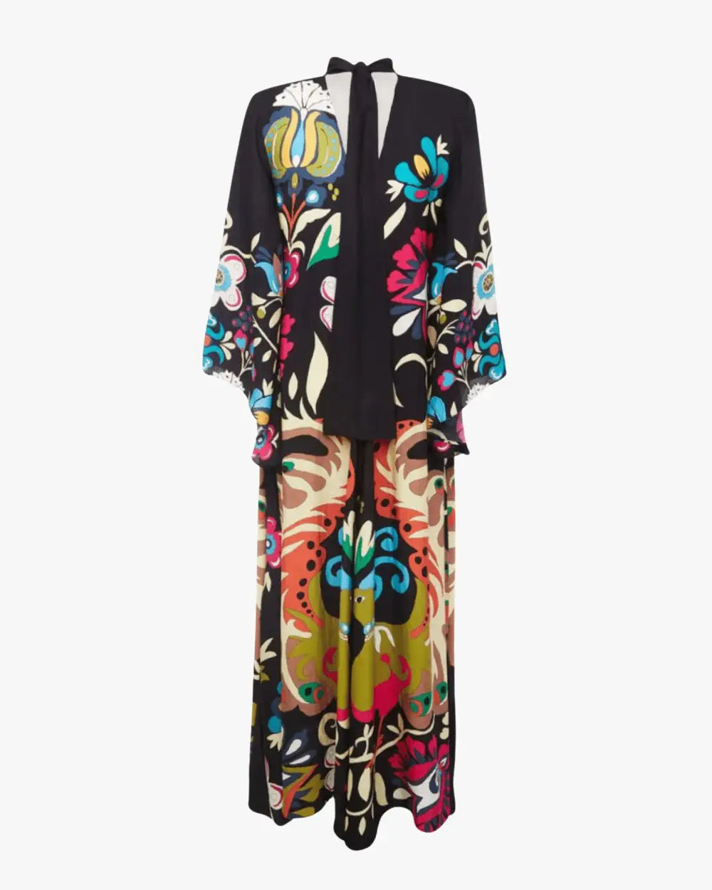 Robe kimono noir fleuri reversible femme Ayaka