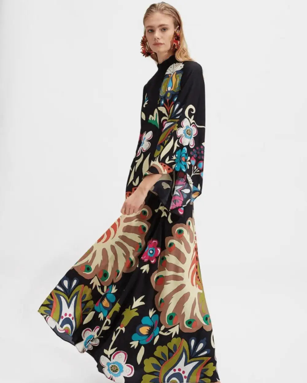 Robe kimono noir fleuri reversible femme Kagero