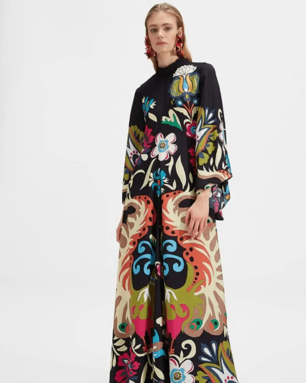 Robe kimono noir fleuri reversible femme Kagero