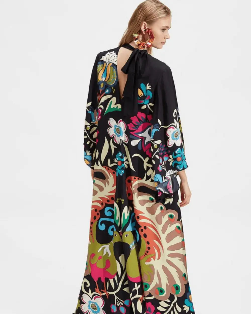 Robe kimono noir fleuri reversible femme Kagero