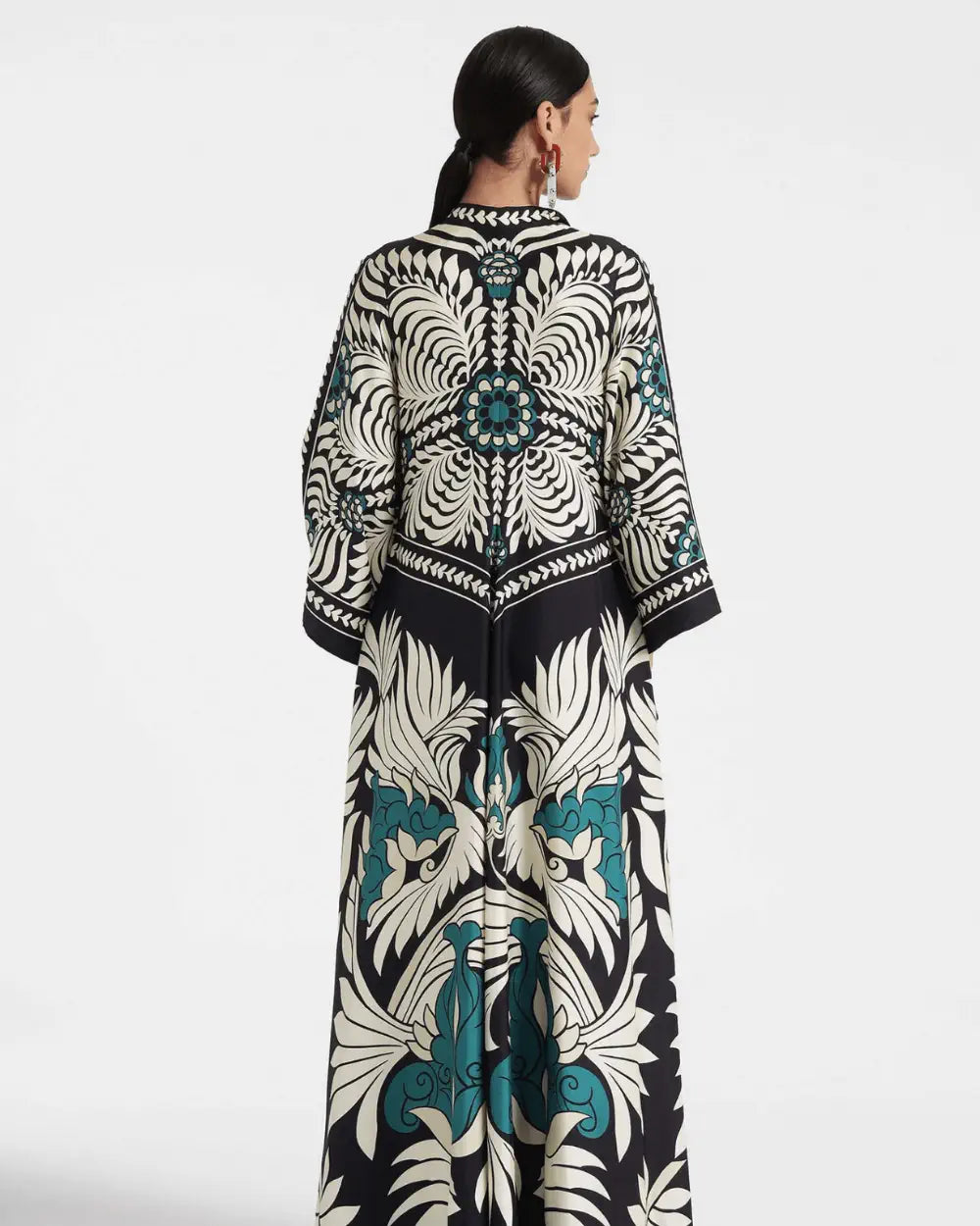 Robe kimono noire réversible fleurie femme Mizuhana