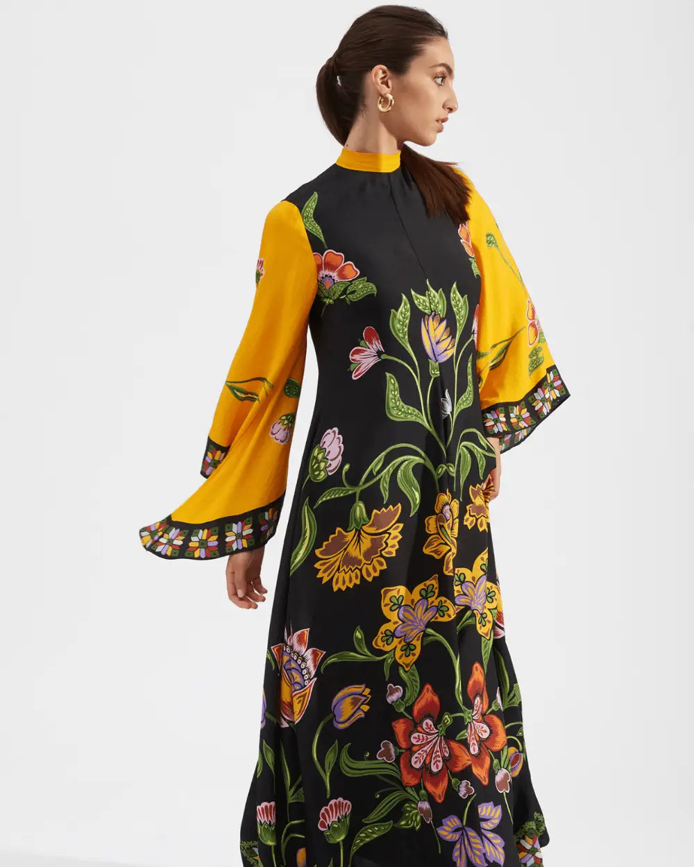 Robe kimono noire reversible motifs floraux femme Kurohana