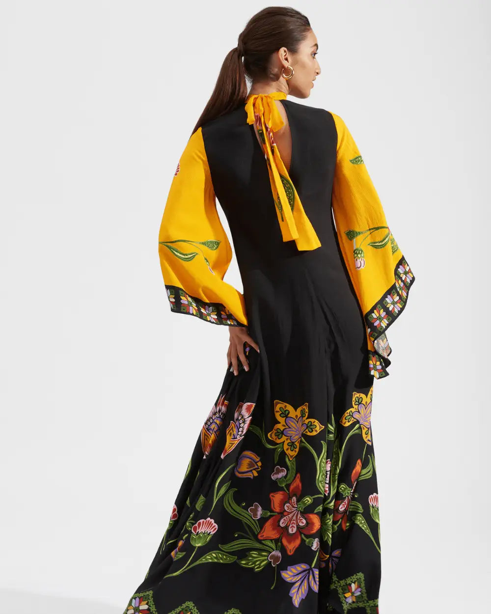 Robe kimono noire reversible motifs floraux femme Kurohana