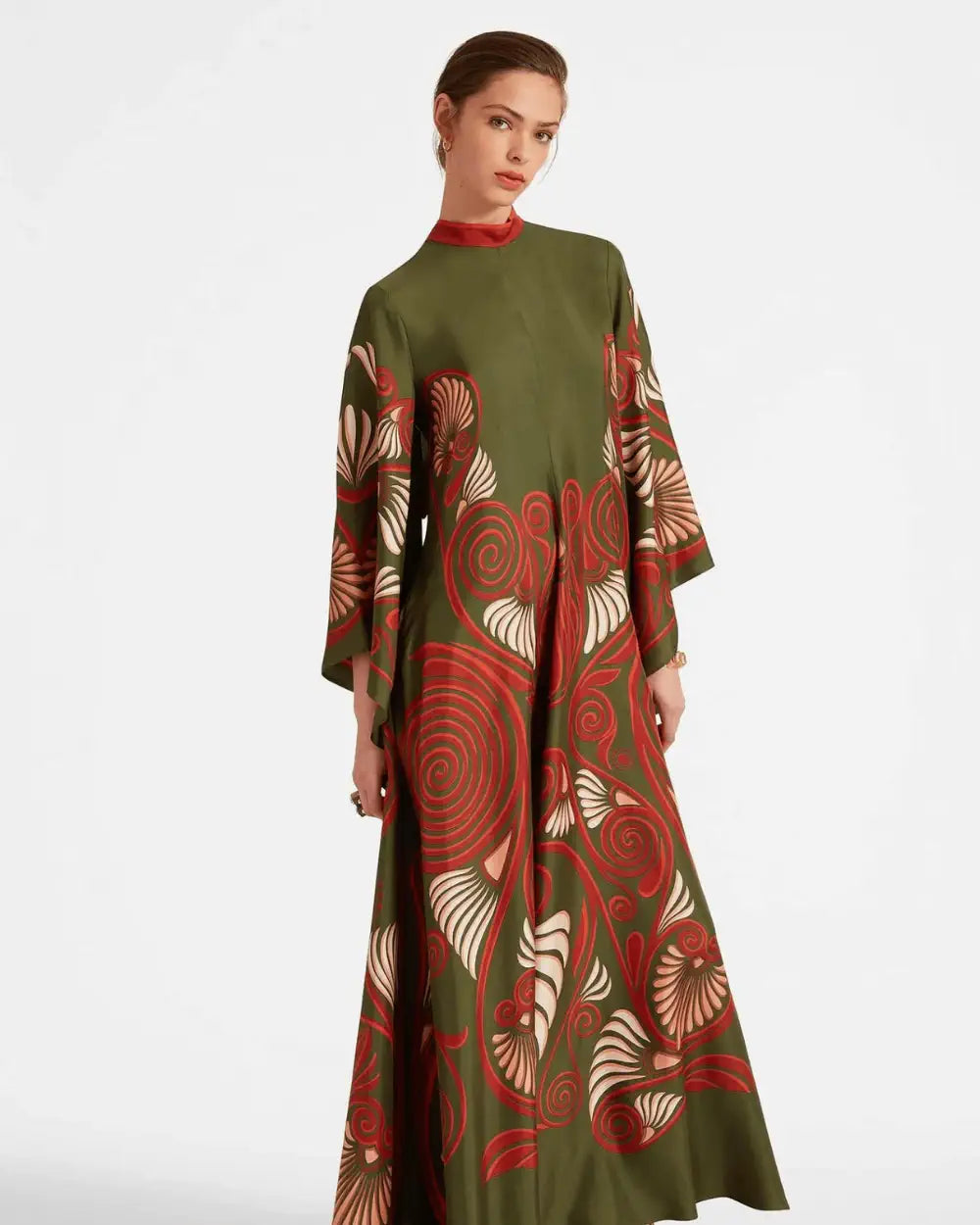 Robe kimono rouge et verte reversible avec motifs Akahana