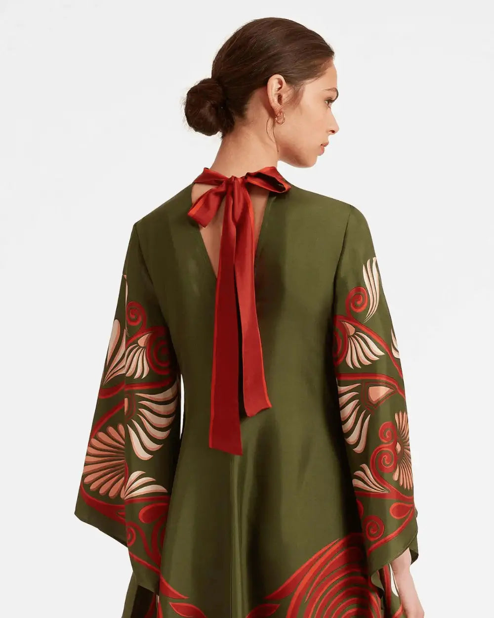 Robe kimono rouge et verte reversible avec motifs Akahana