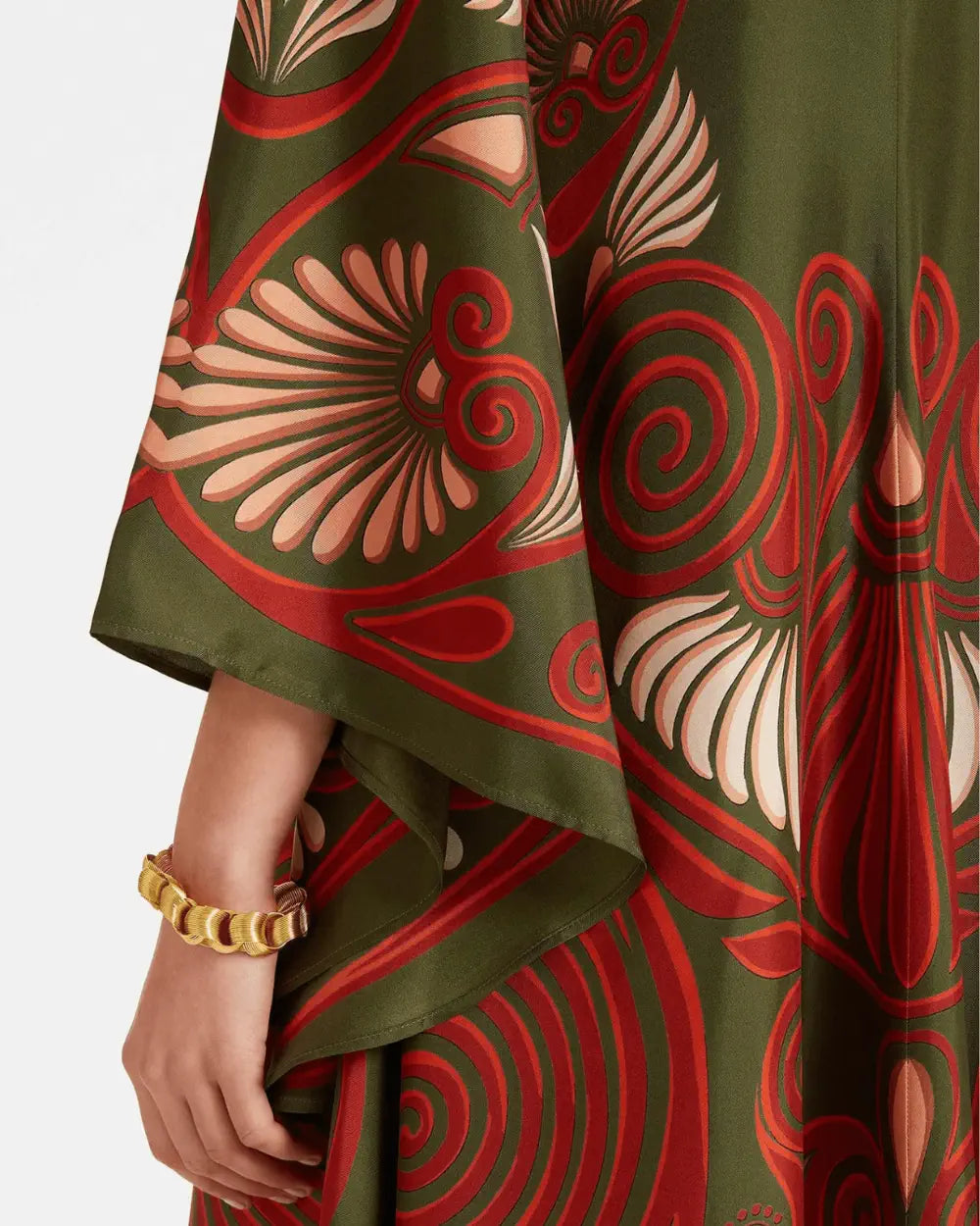Robe kimono rouge et verte reversible avec motifs Akahana