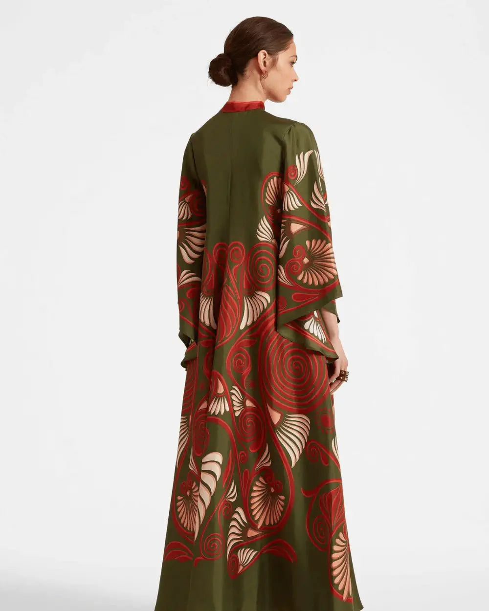 Robe kimono rouge et verte reversible avec motifs Akahana