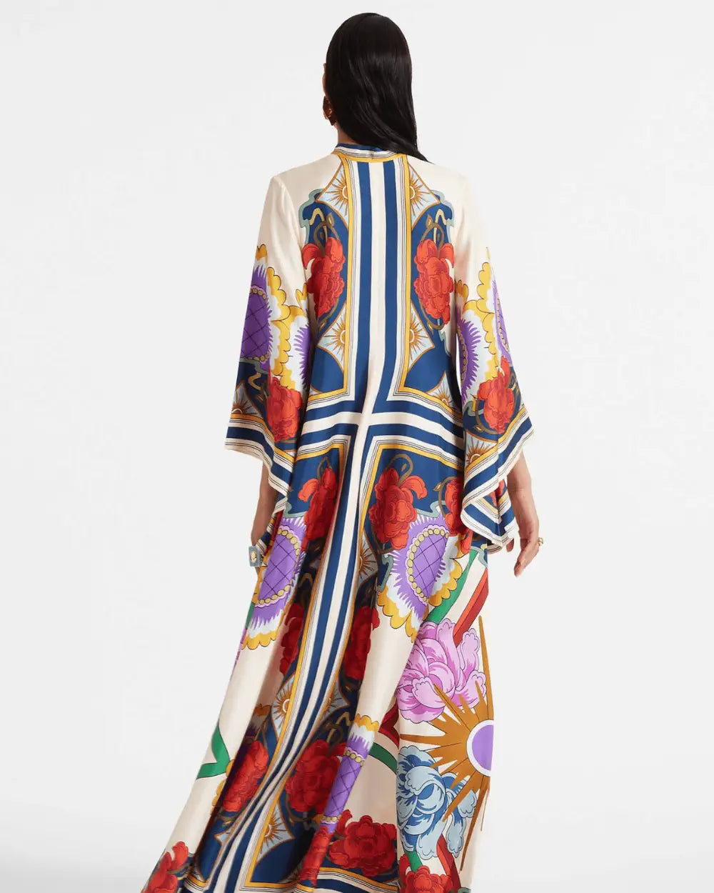 Robe kimono satin reversible motifs baroques femme Benihana