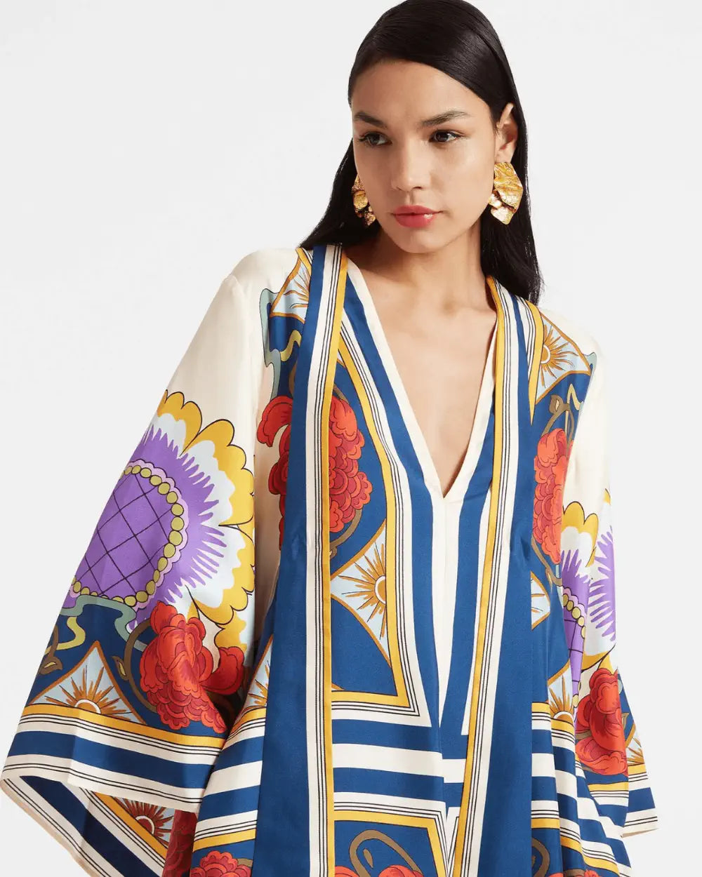 Robe kimono satin reversible motifs baroques femme Benihana