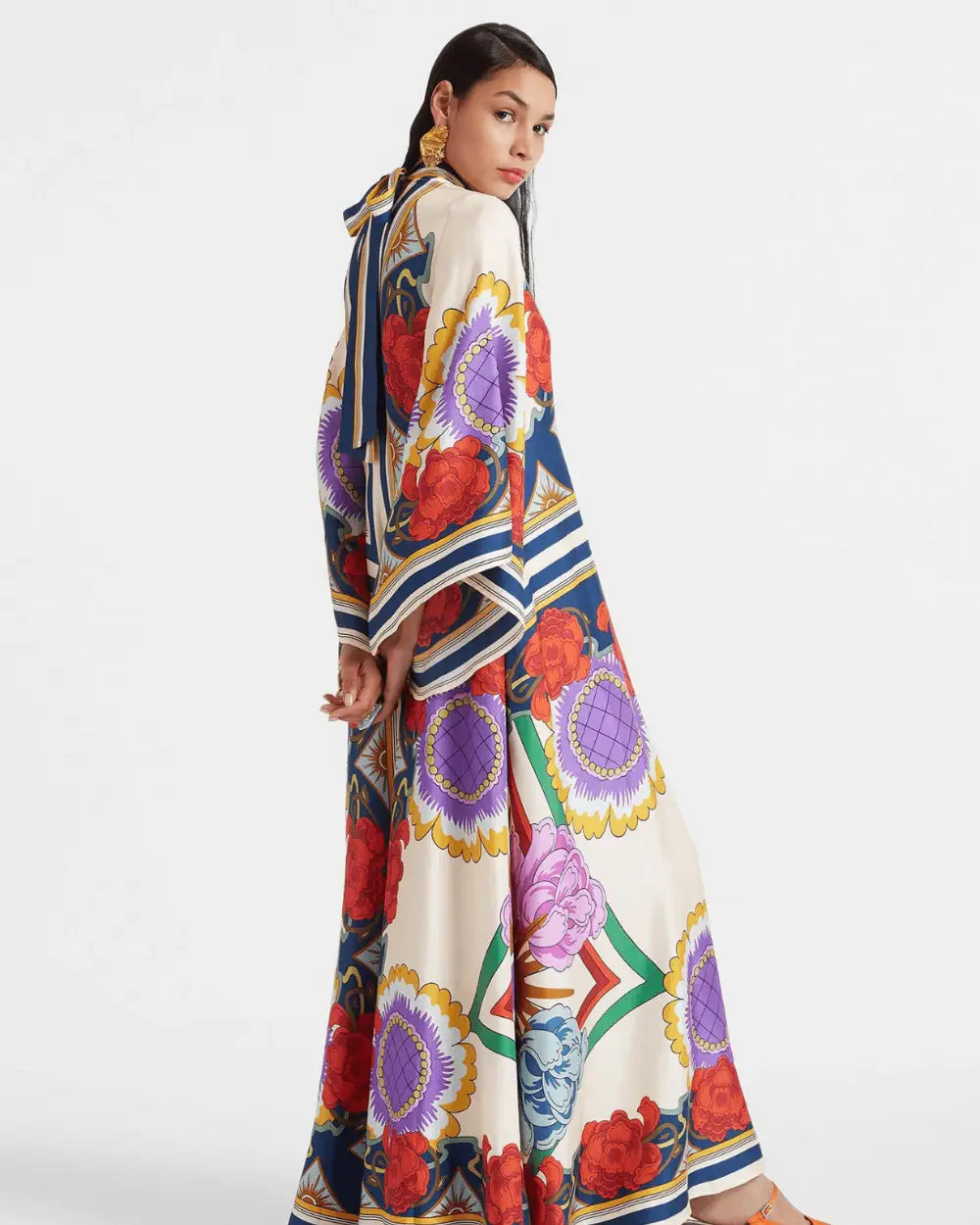 Robe kimono satin reversible motifs baroques femme Benihana